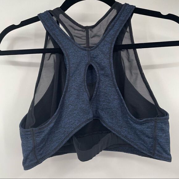 Free People Movement Blue Racerback Black Mesh Sports Workout Bra - Picture 2 of 3